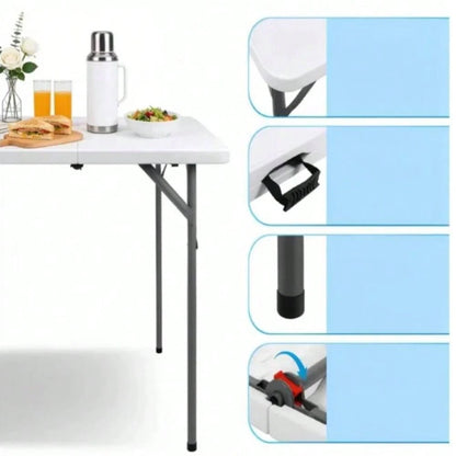 Portable 34" Square Folding Table – Heavy Duty HDPE Card & Dining Table, Fold-In-Half Design With Carry Handle, Perfect For Picnics, Camping, Parties