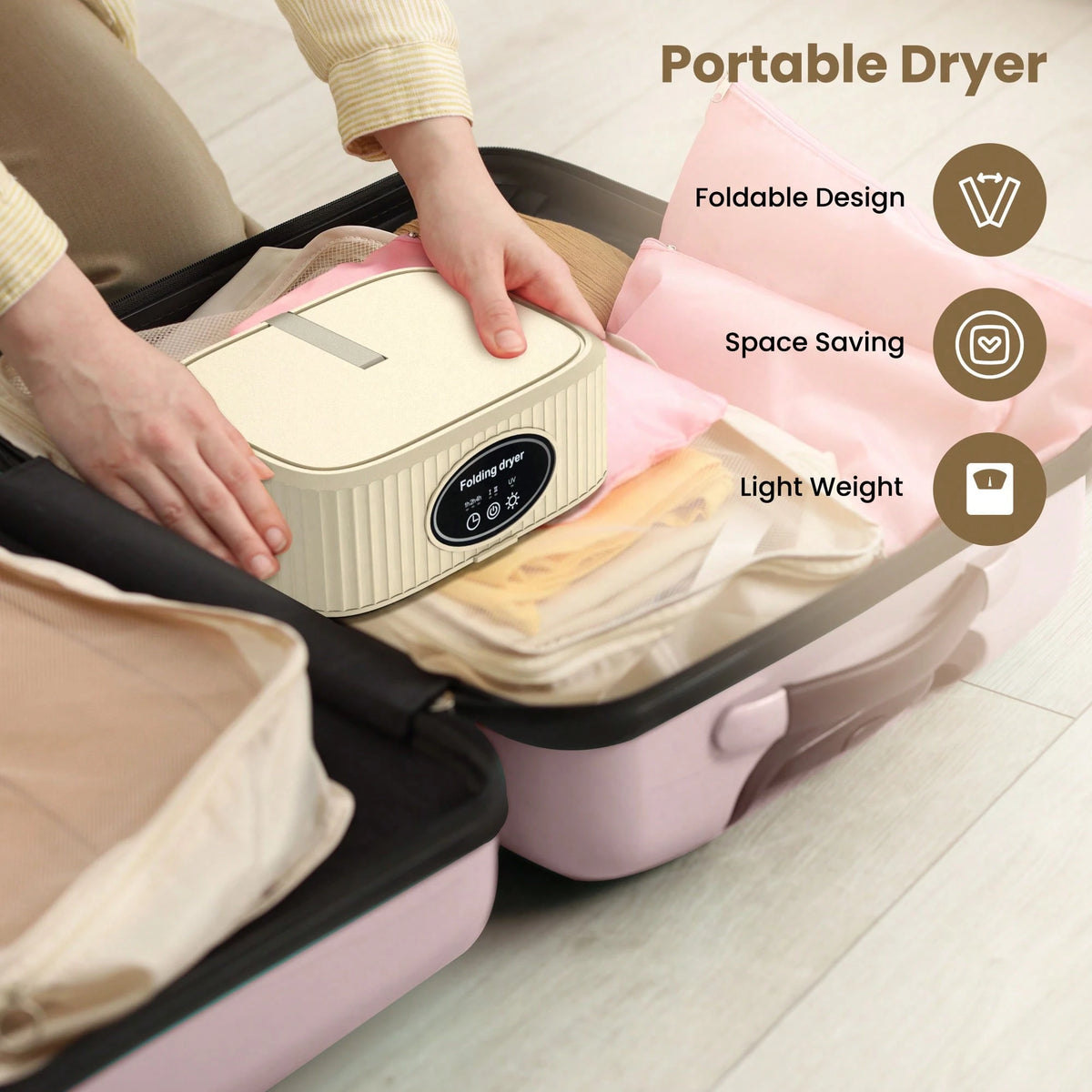 Portable Clothes Dryer, Mini Dryers For Laundry, Small Foldable Electric Compact Drying Machine For Travel,RV, Home And Apartment, With Dry Bag- Khaki