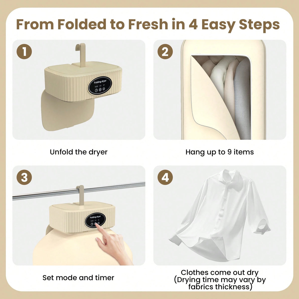 Portable Clothes Dryer, Mini Dryers For Laundry, Small Foldable Electric Compact Drying Machine For Travel,RV, Home And Apartment, With Dry Bag- Khaki