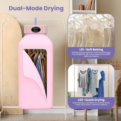 Portable Clothes Dryer, Mini Dryersfor Laundry, Small Foldable Electric Compact Drying Machine For Travel,RV, Home And Apartment, With Dry Bag-Pink