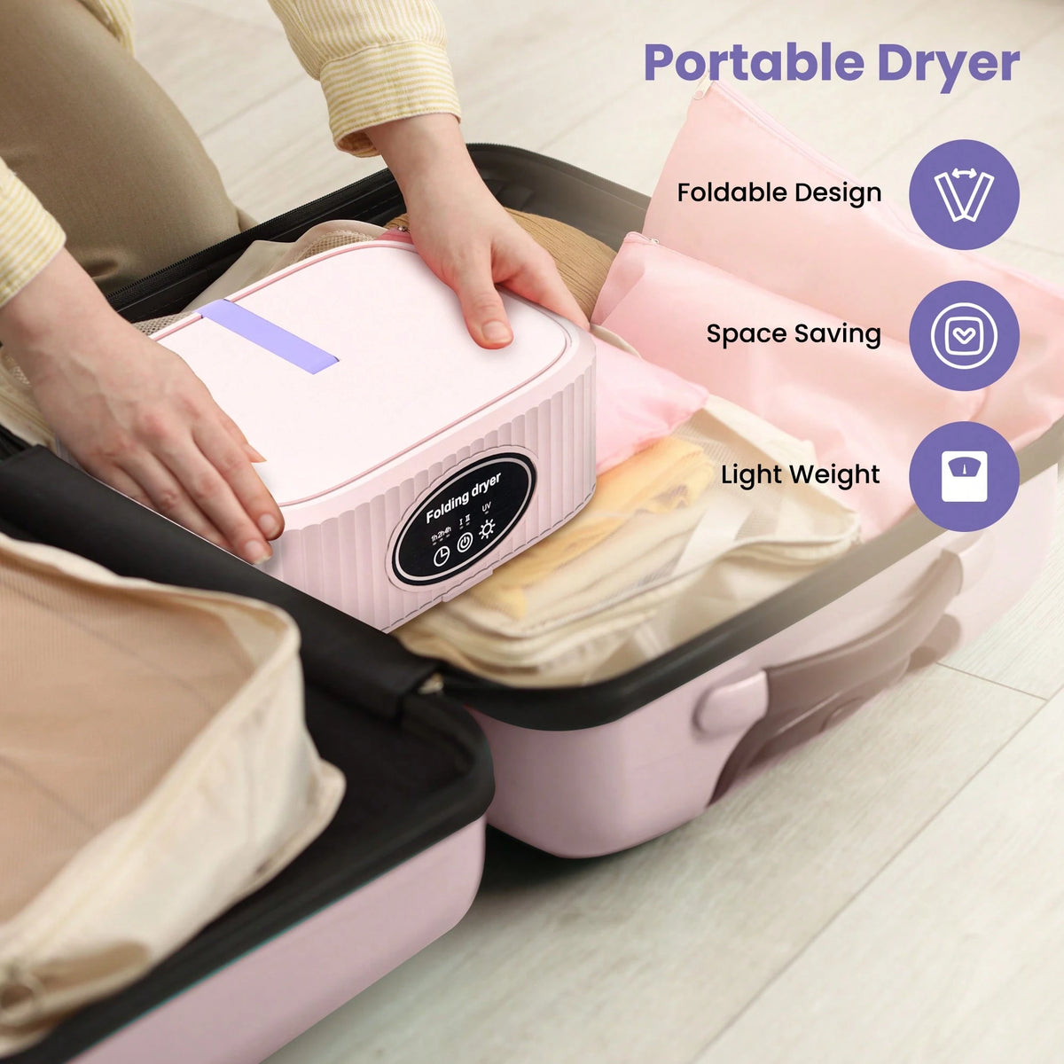 Portable Clothes Dryer, Mini Dryersfor Laundry, Small Foldable Electric Compact Drying Machine For Travel,RV, Home And Apartment, With Dry Bag-Pink