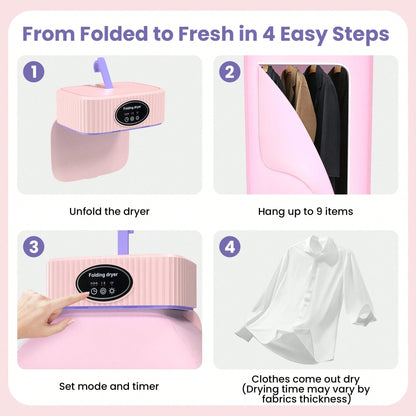Portable Clothes Dryer, Mini Dryersfor Laundry, Small Foldable Electric Compact Drying Machine For Travel,RV, Home And Apartment, With Dry Bag-Pink