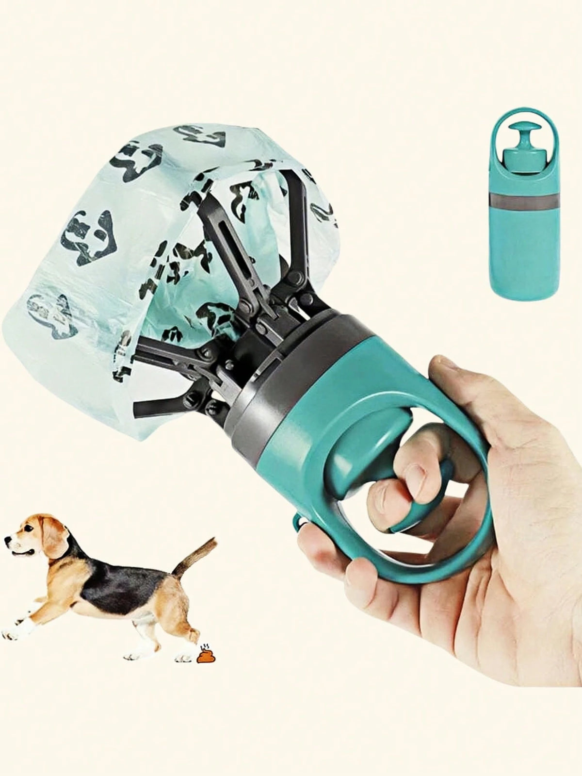 Portable Dog Pooper Scooper With Bag Dispenser, Durable Plastic Cyan Claw Design Waste Pickup Tool With Leak-Proof Bags, Ideal For Outdoor Use
