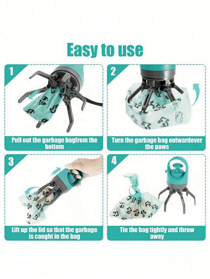 Portable Dog Pooper Scooper With Bag Dispenser, Durable Plastic Cyan Claw Design Waste Pickup Tool With Leak-Proof Bags, Ideal For Outdoor Use