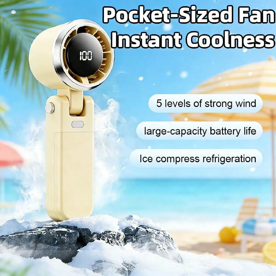 Portable Handheld Fan With A Powerful Turbine Motor, 5000mAh Rechargeable Battery, And 5 Strong Wind Speeds. A Perfect Cooling Device For Travel, Camping, Beach, And Outdoor Activities. A Suitable Gif