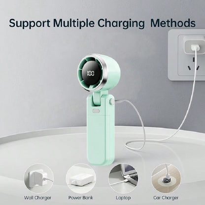 Portable Handheld Fan With A Powerful Turbine Motor, 5000mAh Rechargeable Battery, And 5 Strong Wind Speeds. A Perfect Cooling Device For Travel, Camping, Beach, And Outdoor Activities. A Suitable Gif