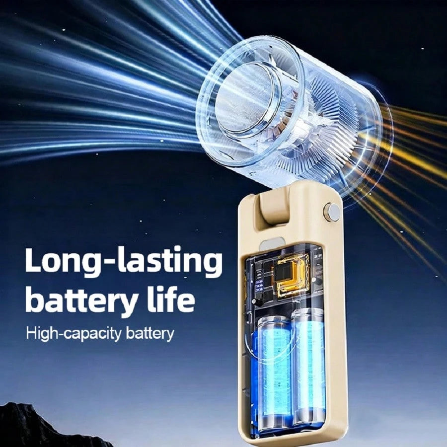 Portable Handheld Fan With A Powerful Turbine Motor, 5000mAh Rechargeable Battery, And 5 Strong Wind Speeds. A Perfect Cooling Device For Travel, Camping, Beach, And Outdoor Activities. A Suitable Gif
