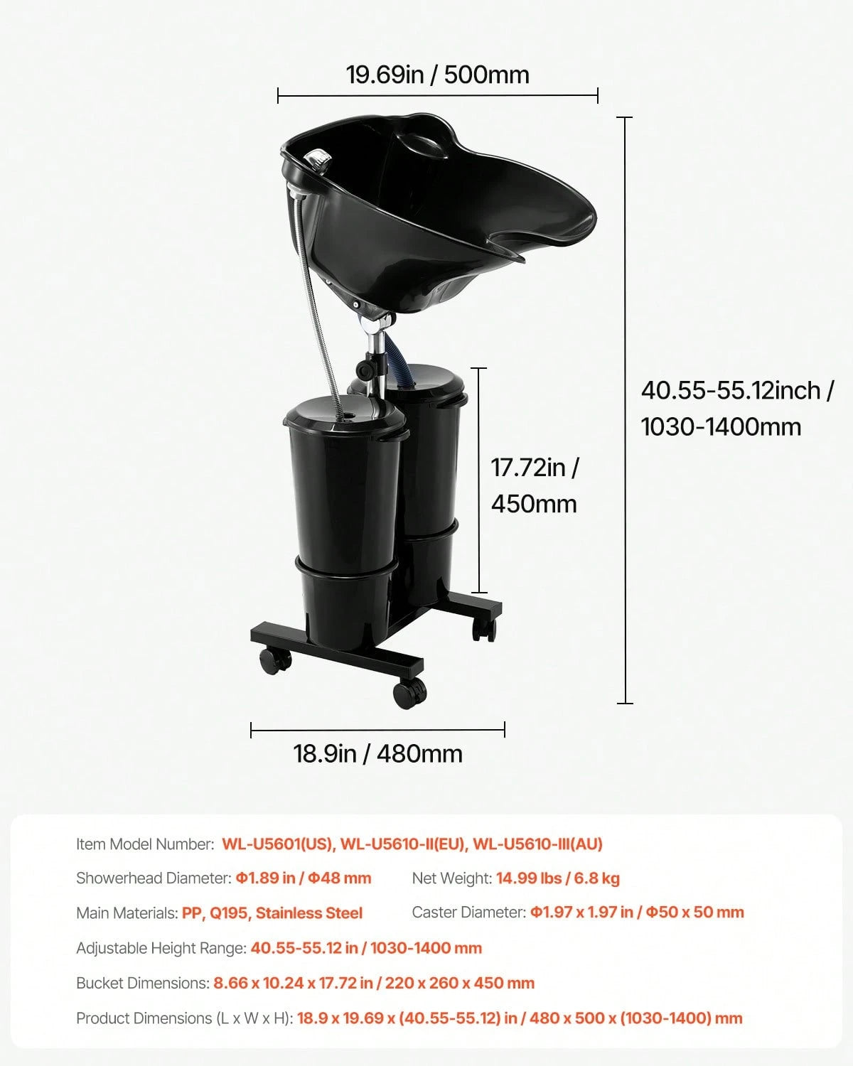 Portable Shampoo Bowl, Shampoo Sink For Washing Hair With Electric Pump, Includes 2 Buckets 2 Showerheads, Drain Hose, Height And Angle Adjustable Portable Wash Bowl For Home Salon Use, Black