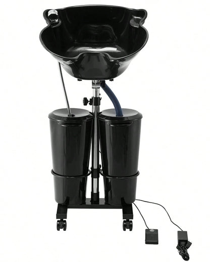 Portable Shampoo Bowl, Shampoo Sink For Washing Hair With Electric Pump, Includes 2 Buckets 2 Showerheads, Drain Hose, Height And Angle Adjustable Portable Wash Bowl For Home Salon Use, Black