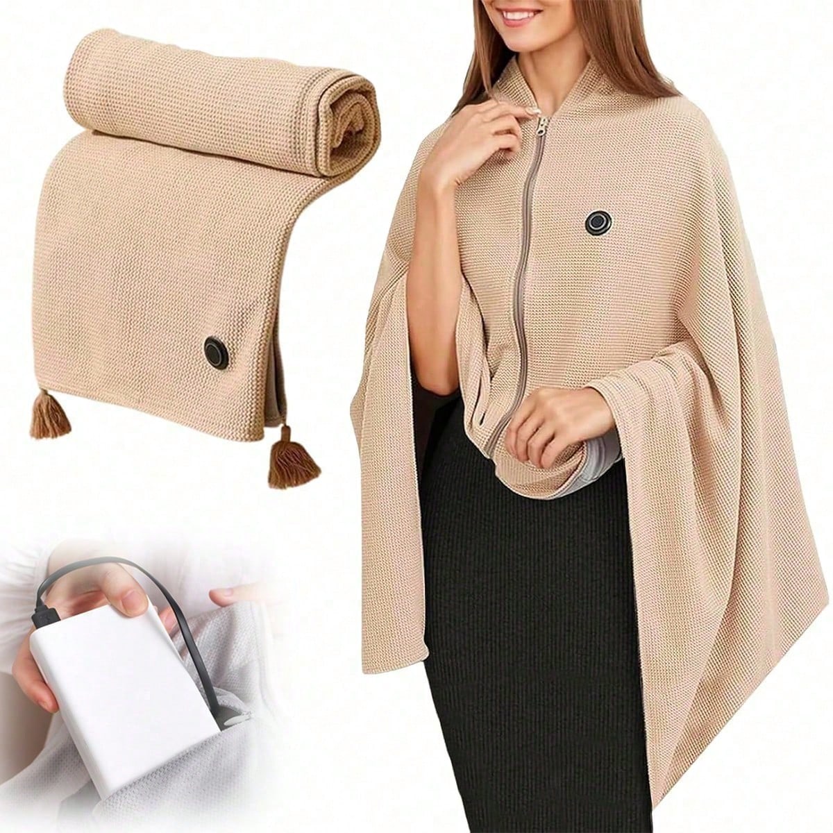 Portable USB Heating Blanket Shawl,Women's Heating Shawl, Outdoor Wearable Wireless Electric Blanket,3 Levels Heat,USB Heating Blanket Shawl