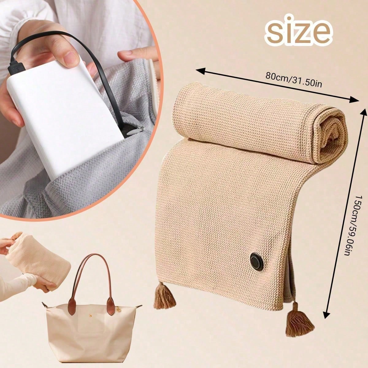 Portable USB Heating Blanket Shawl,Women's Heating Shawl, Outdoor Wearable Wireless Electric Blanket,3 Levels Heat,USB Heating Blanket Shawl