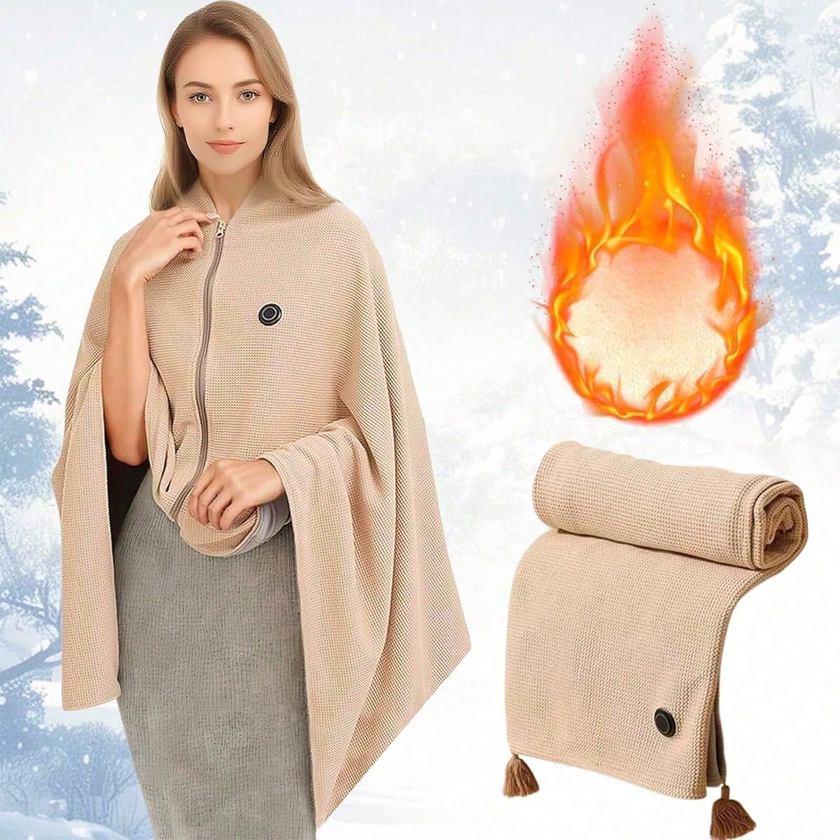 Portable USB Heating Blanket Shawl,Women's Heating Shawl, Outdoor Wearable Wireless Electric Blanket,3 Levels Heat,USB Heating Blanket Shawl