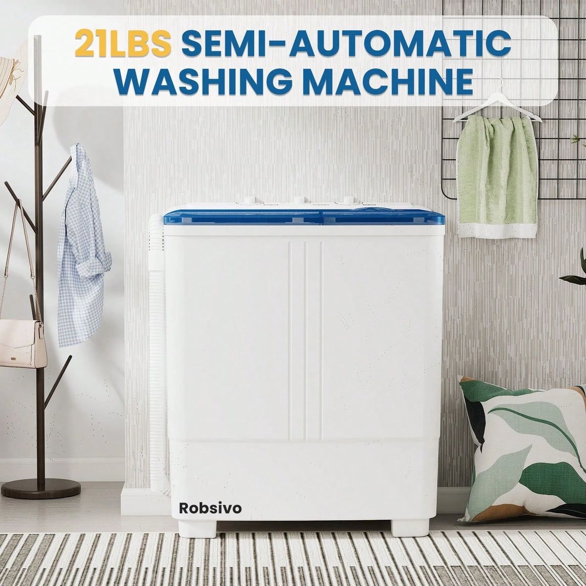 Portable Washing Machine, Twin Tub Washing Machine Laundry Compact Washer Spinner Combo With 21 Lbs Capacity, 13 Lbs Washer And 8 Lbs Spinner Dryer For Apartments RVs And Dorms