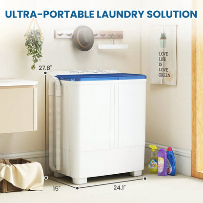 Portable Washing Machine, Twin Tub Washing Machine Laundry Compact Washer Spinner Combo With 21 Lbs Capacity, 13 Lbs Washer And 8 Lbs Spinner Dryer For Apartments RVs And Dorms