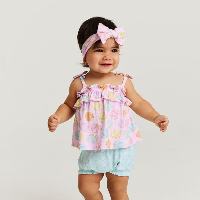 Posh Peanut Bow Strap Ruffle Top & Bloomer Set - Shelly Pink (Final Sale)