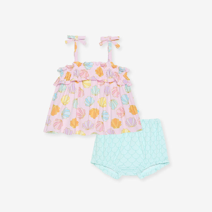 Posh Peanut Bow Strap Ruffle Top & Bloomer Set - Shelly Pink (Final Sale)