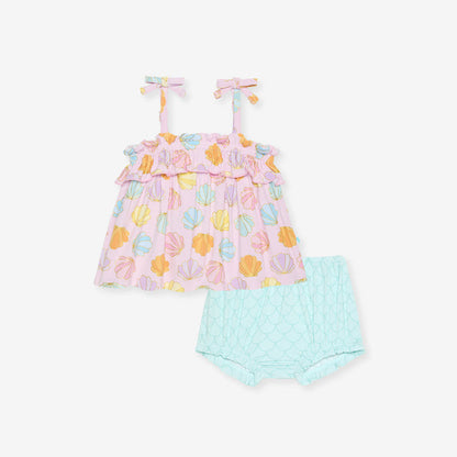 Posh Peanut Bow Strap Ruffle Top & Bloomer Set - Shelly Pink (Final Sale)