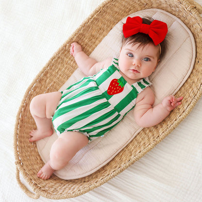 Posh Peanut Ruffled Strap Bubble Romper - Strawberry Stripe (Final Sale)
