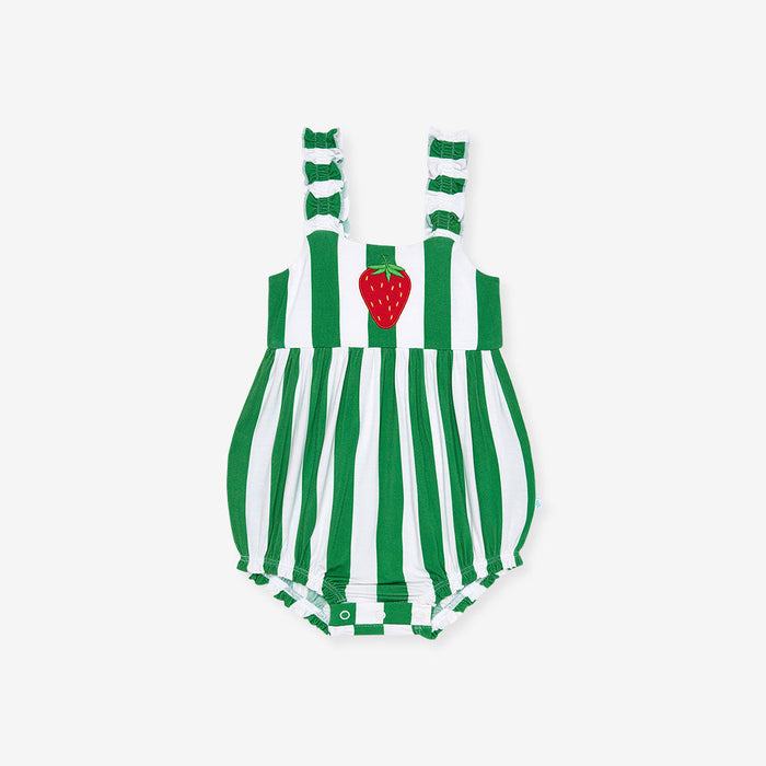Posh Peanut Ruffled Strap Bubble Romper - Strawberry Stripe (Final Sale)