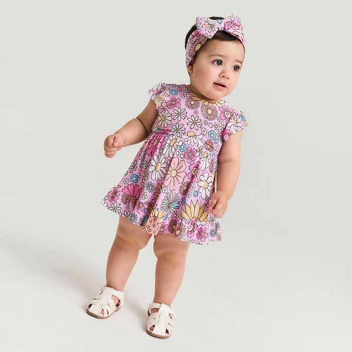 Posh Peanut Tie Back Ruffled Bodysuit Dress - Presley Pink (Final Sale)