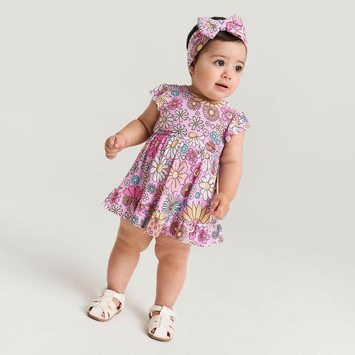 Posh Peanut Tie Back Ruffled Bodysuit Dress - Presley Pink (Final Sale)