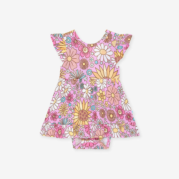 Posh Peanut Tie Back Ruffled Bodysuit Dress - Presley Pink (Final Sale)