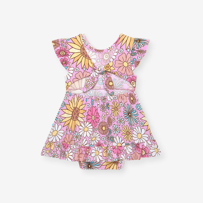 Posh Peanut Tie Back Ruffled Bodysuit Dress - Presley Pink (Final Sale)