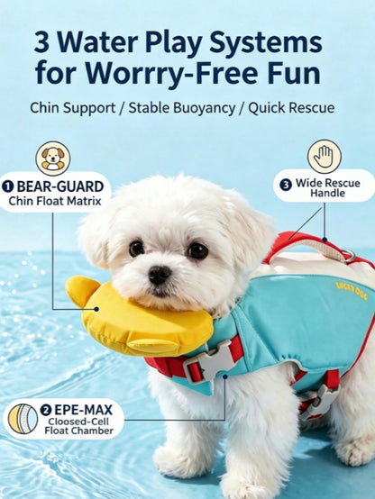 Premium Pet Life Jacket, High Buoyancy Design With Rescue Handle, Random Cute Color, Buy 1 Vest Get 1 Same Size UV Protection Sun Shirt, Lightweight Breathable Fabric, Suitable For Pool, Beach And Dai