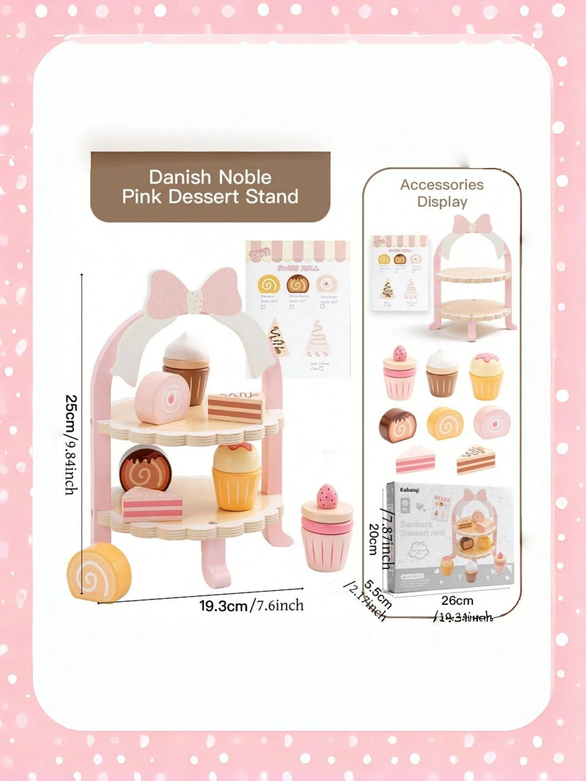 Princess Wooden Tea Party Set- Cute Cake & Sweets Pretend Play Toy For Kids- Educational Kitchen Roleplay Game For Girls Ages 3 4 5- Ideal Birthday Gift For Toddlers