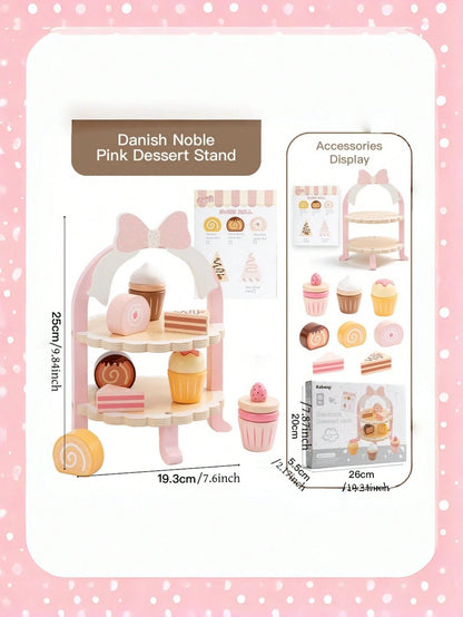 Princess Wooden Tea Party Set- Cute Cake & Sweets Pretend Play Toy For Kids- Educational Kitchen Roleplay Game For Girls Ages 3 4 5- Ideal Birthday Gift For Toddlers