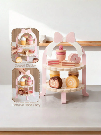 Princess Wooden Tea Party Set- Cute Cake & Sweets Pretend Play Toy For Kids- Educational Kitchen Roleplay Game For Girls Ages 3 4 5- Ideal Birthday Gift For Toddlers