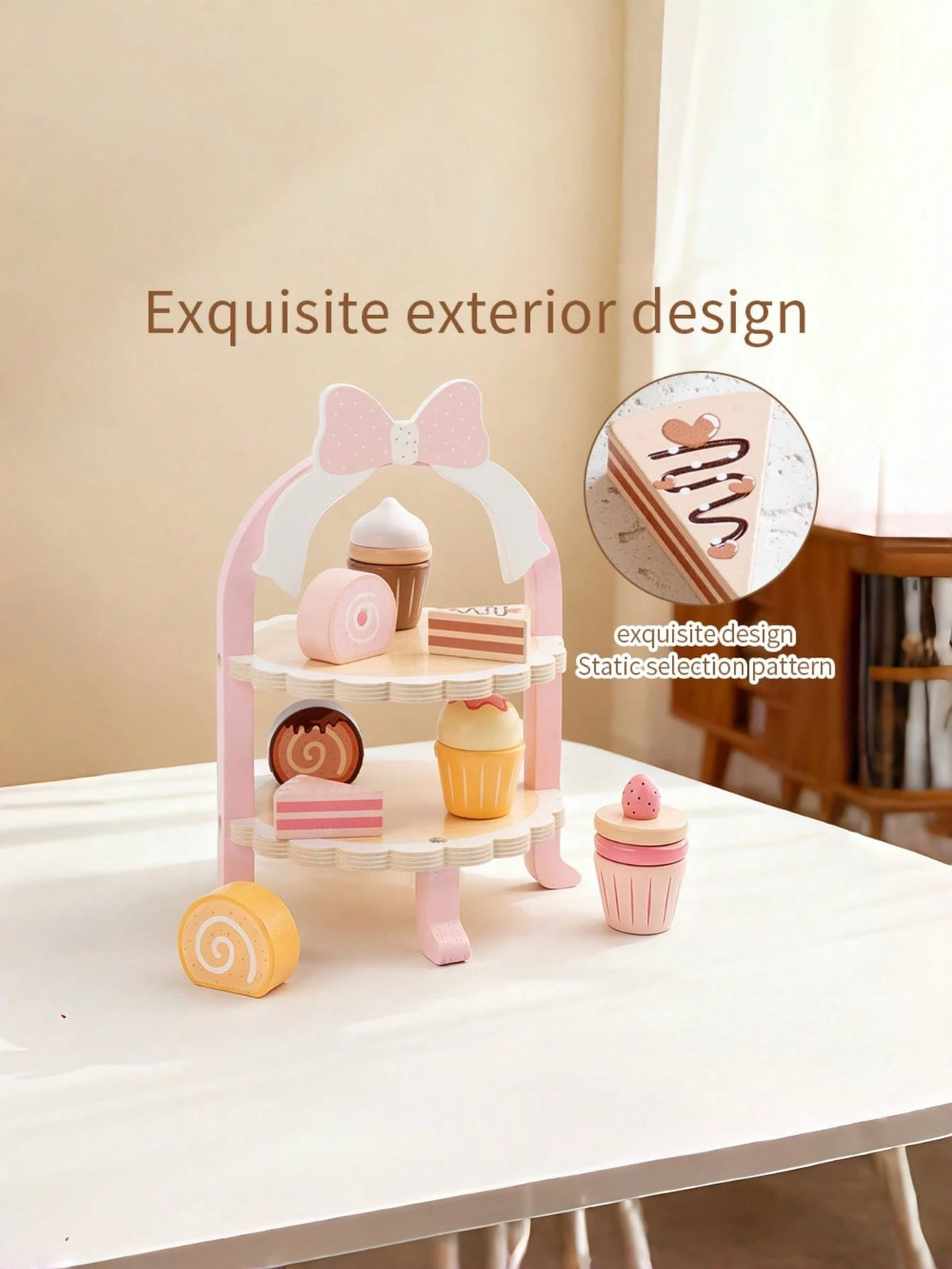 Princess Wooden Tea Party Set- Cute Cake & Sweets Pretend Play Toy For Kids- Educational Kitchen Roleplay Game For Girls Ages 3 4 5- Ideal Birthday Gift For Toddlers