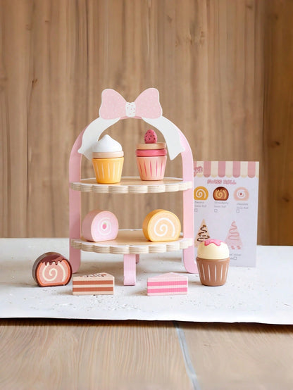 Princess Wooden Tea Party Set- Cute Cake & Sweets Pretend Play Toy For Kids- Educational Kitchen Roleplay Game For Girls Ages 3 4 5- Ideal Birthday Gift For Toddlers