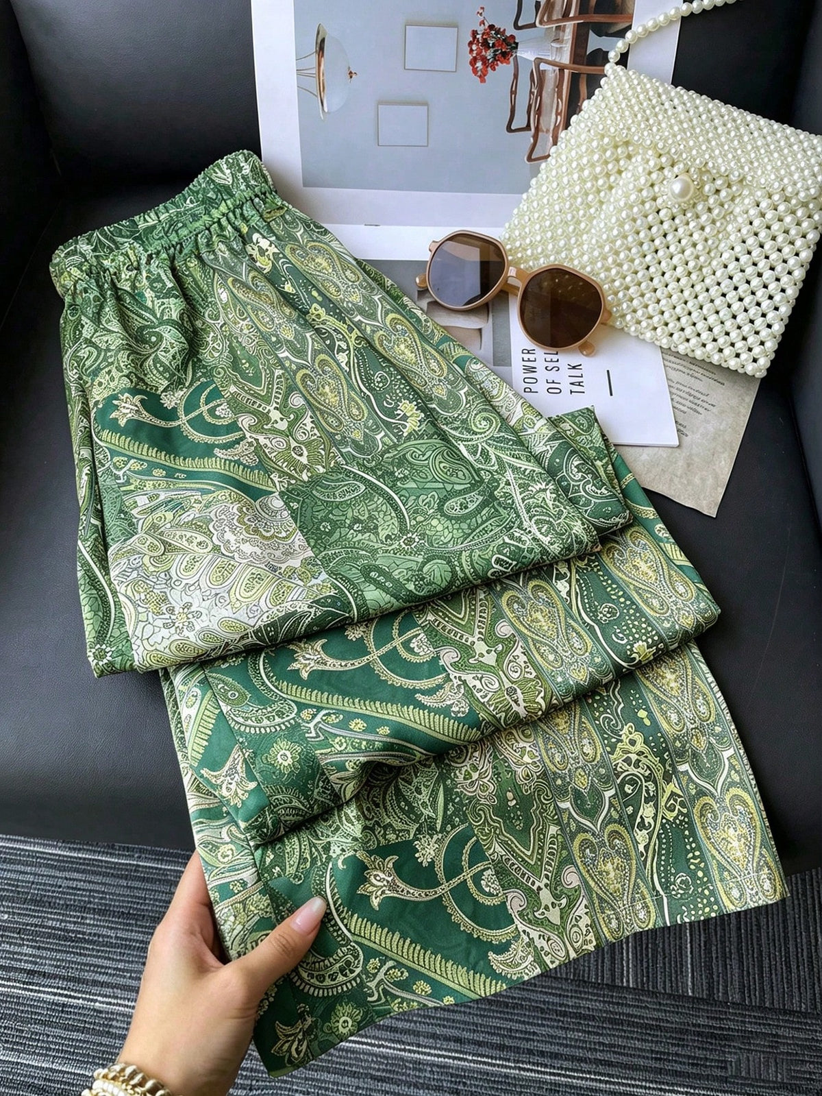 Print Casual Relaxed Elastic Waist Women's Wide Leg Pants, Suitable For Spring/Summer, Outdoor, Vacation Fall Cloth For Women