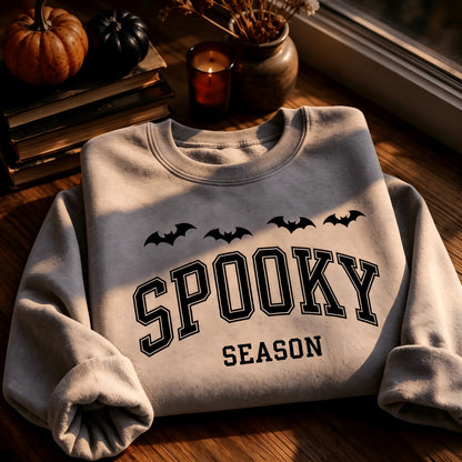 Printed Spooky Season Sweatshirt, Halloween Bat Crewneck