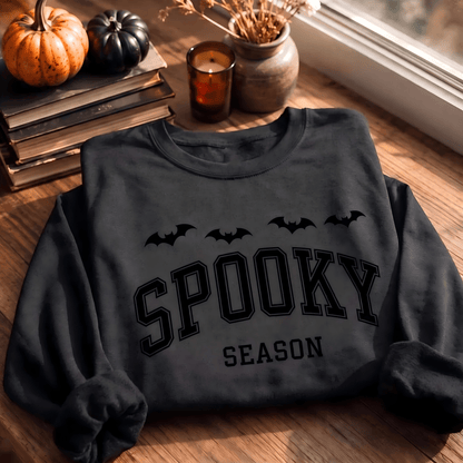 Printed Spooky Season Sweatshirt, Halloween Bat Crewneck