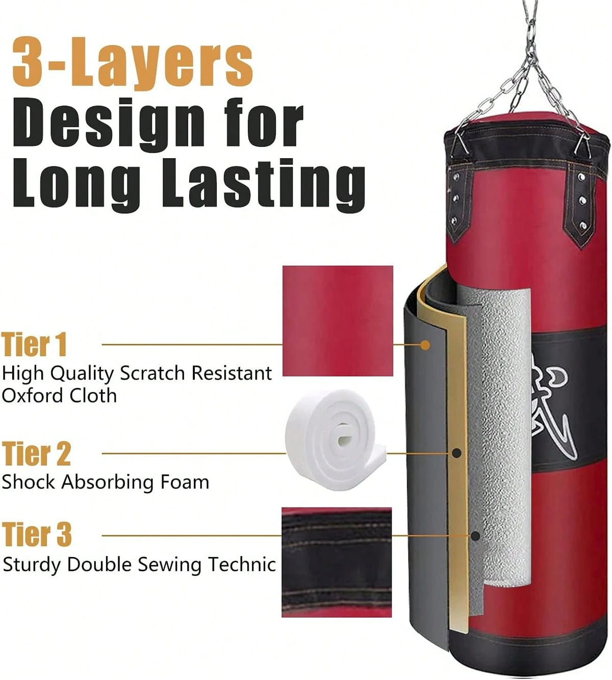 Punching Bag For Adults Unfilled Heavy Punching Bag, Boxing Bag Set With Punching Gloves, Wraps, Chain, Ceiling Hook For MMA Kickboxing Boxing Karate Muay Thai Taekwondo