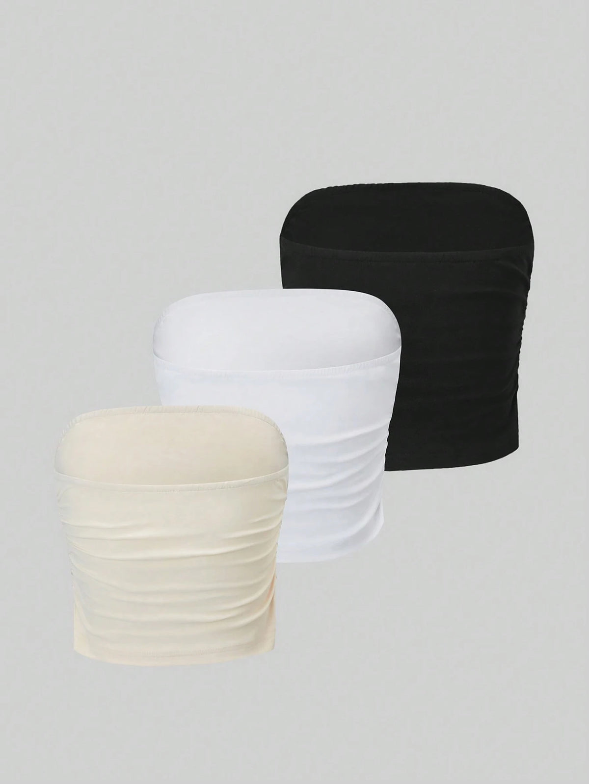 Qadelle 3pcs Ladies' Solid Color Pleated Tube Top
