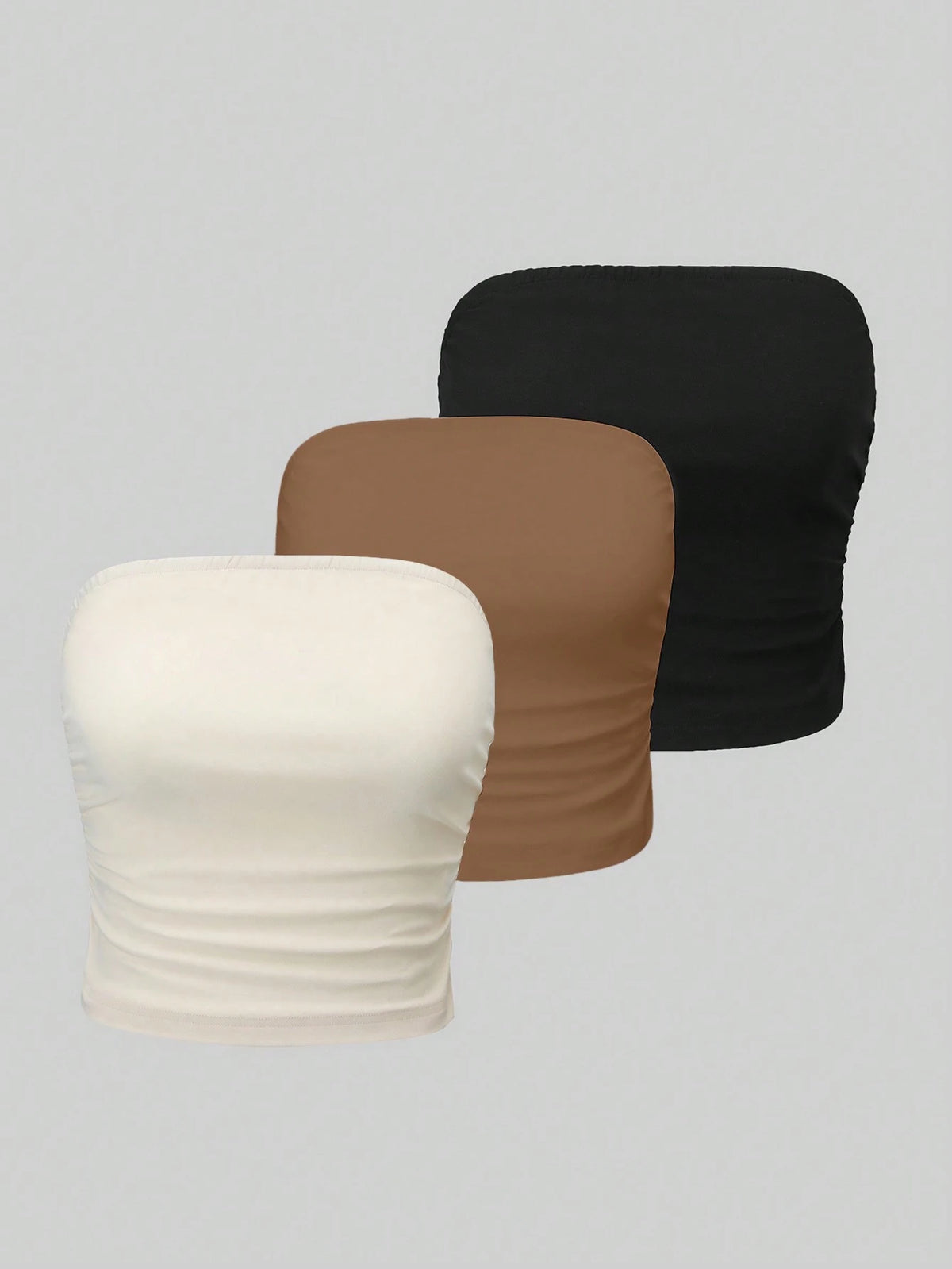 Qadelle 3pcs Ladies' Solid Color Pleated Tube Top