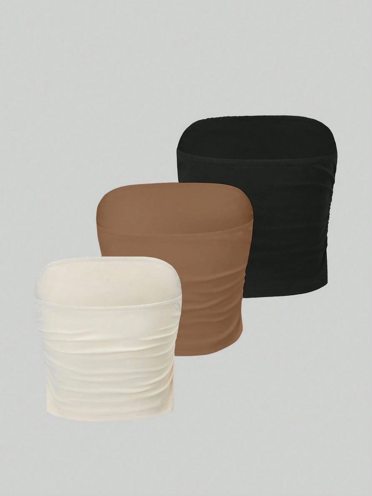 Qadelle 3pcs Ladies' Solid Color Pleated Tube Top