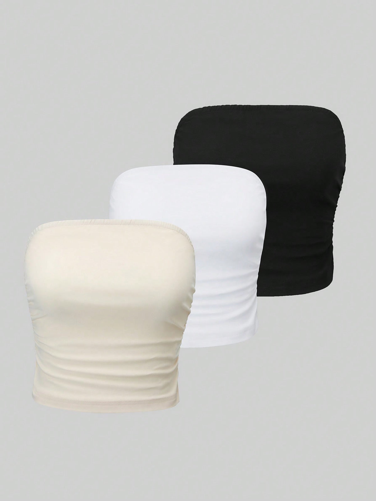 Qadelle 3pcs Ladies' Solid Color Pleated Tube Top