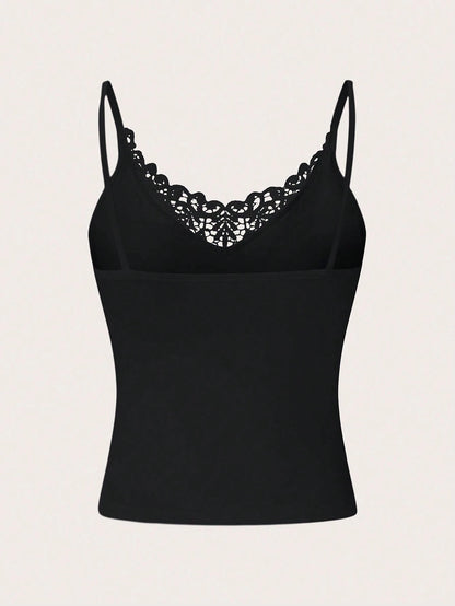 Qadelle Women's Spliced Lace Camisole Tank Top
