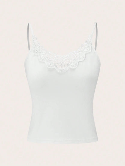 Qadelle Women's Spliced Lace Camisole Tank Top