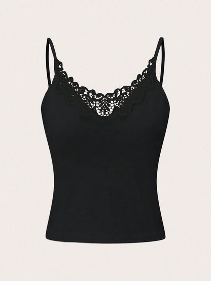 Qadelle Women's Spliced Lace Camisole Tank Top