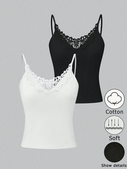 Qadelle Women's Spliced Lace Camisole Tank Top