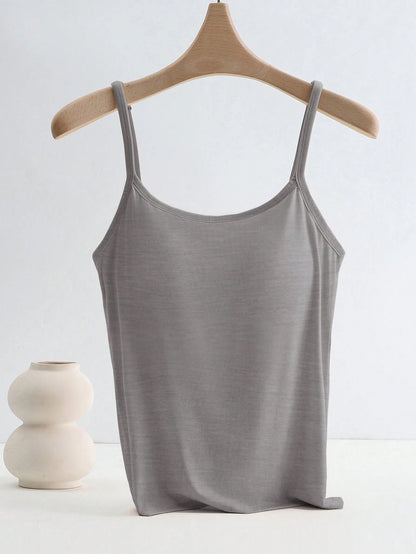 Qadelle Women's Summer Solid Color Padded Casual Cami Top