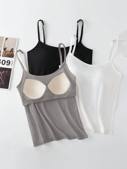 Qadelle Women's Summer Solid Color Padded Casual Cami Top