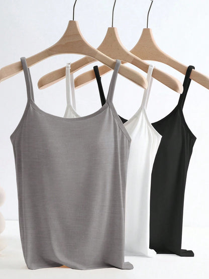 Qadelle Women's Summer Solid Color Padded Casual Cami Top