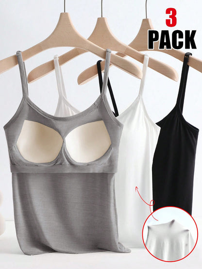 Qadelle Women's Summer Solid Color Padded Casual Cami Top