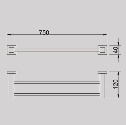QUBI BLACK Double towel rail (750mm) in Matte Black Accessories ECT